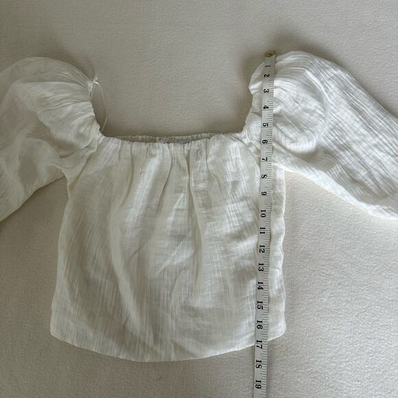 ASTR The Label White Smocked Square Neck Puff Sleeves Cropped Blouse Size XS NWT - Picture 5 of 10